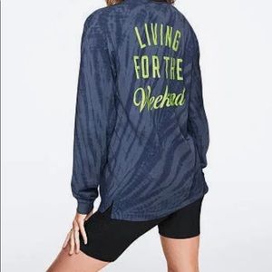 New Victoria’s Secret PINK Shirt (L) Tie-dye￼ Blue CAMPUS Long Sleeve T Size XS